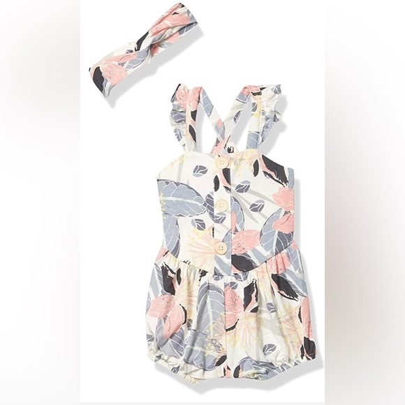 🆕JESSICA SIMPSON BABY - 18M - NWT - 2PC FLORAL ROMPER AND HEADBAND - Picture 2 of 5